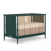 Dream On Me Clover 4 In 1 Modern Island crib With Rounded Spindles I Convertible Crib I Mid- Century Meets Modern I Coordinates With The Clover Changing Table in Olive Finish